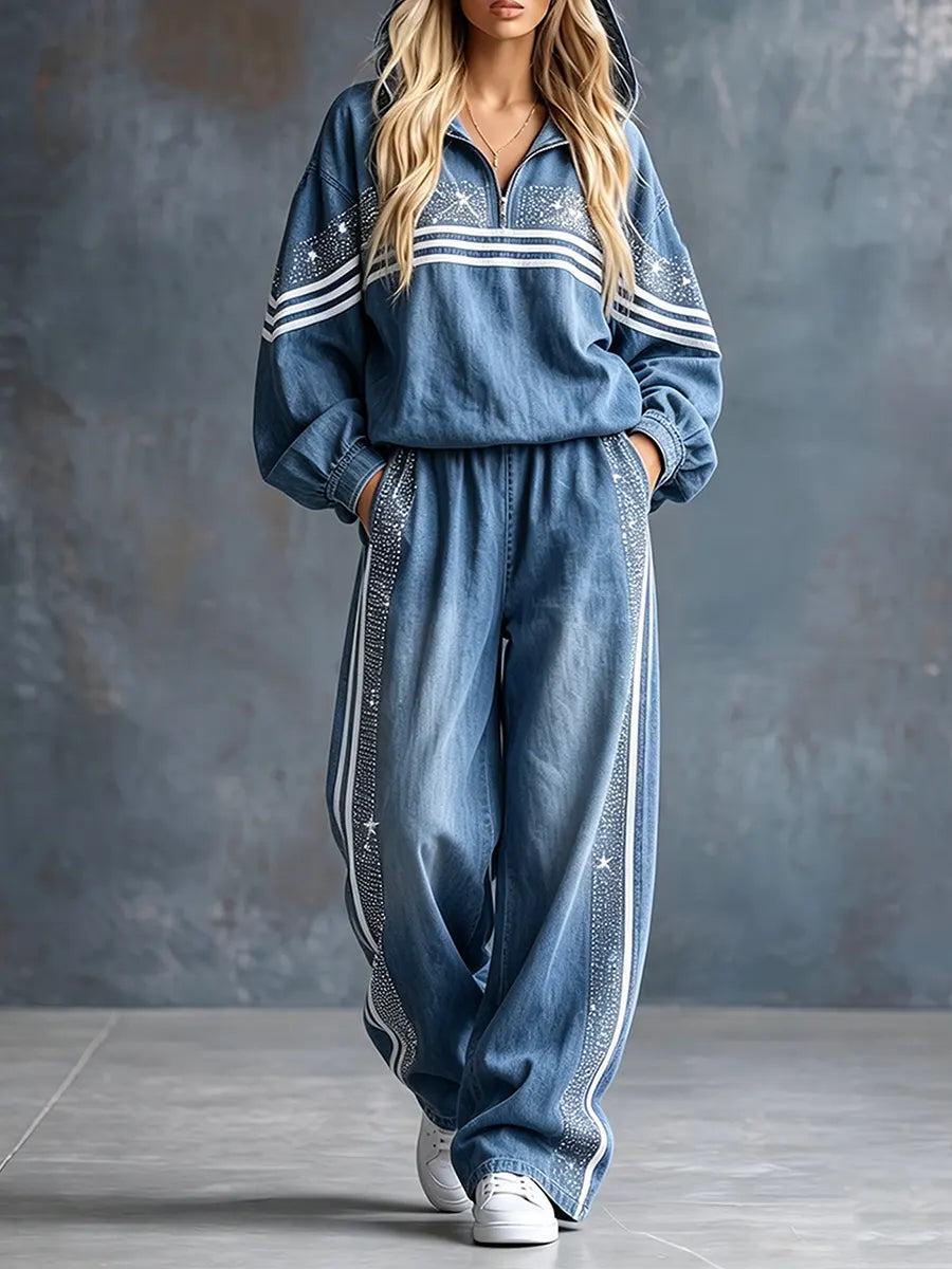Pantaloni sportivi larghi in stile denim con drill caldo, lucido e confortevole