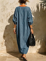 Vestito casual in denim con blocchi di colore e tasche
