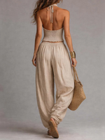 Set due pezzi sexy boho con top halter e pantaloni a gamba larga