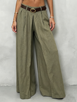 Pantalón ancho elegante y estilizado de algodón y lino plisado