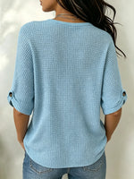 Top da donna in maglia waffle con maniche a bottoni
