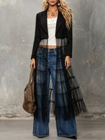 Blazer corto da donna in rete con patchwork