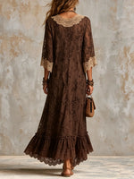 Maxikleid für Damen im Boho-Stil mit Blumenmuster, Spitze und Volants