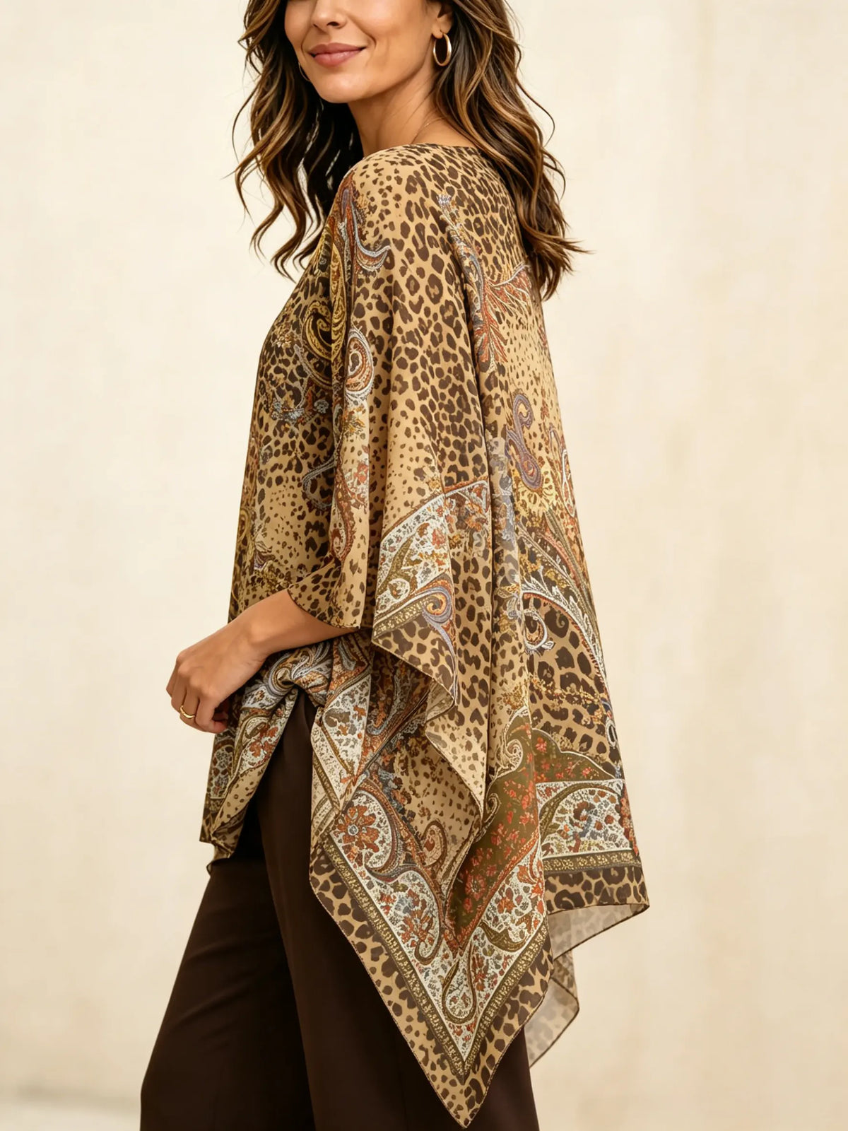 Blusa poncho vintage de leopardo para mujer