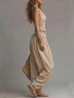 Set due pezzi sexy boho con top halter e pantaloni a gamba larga