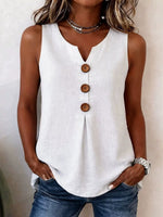 Top casual da donna in cotone e lino, senza maniche, scollo a V, tinta unita, vestibilità ampia
