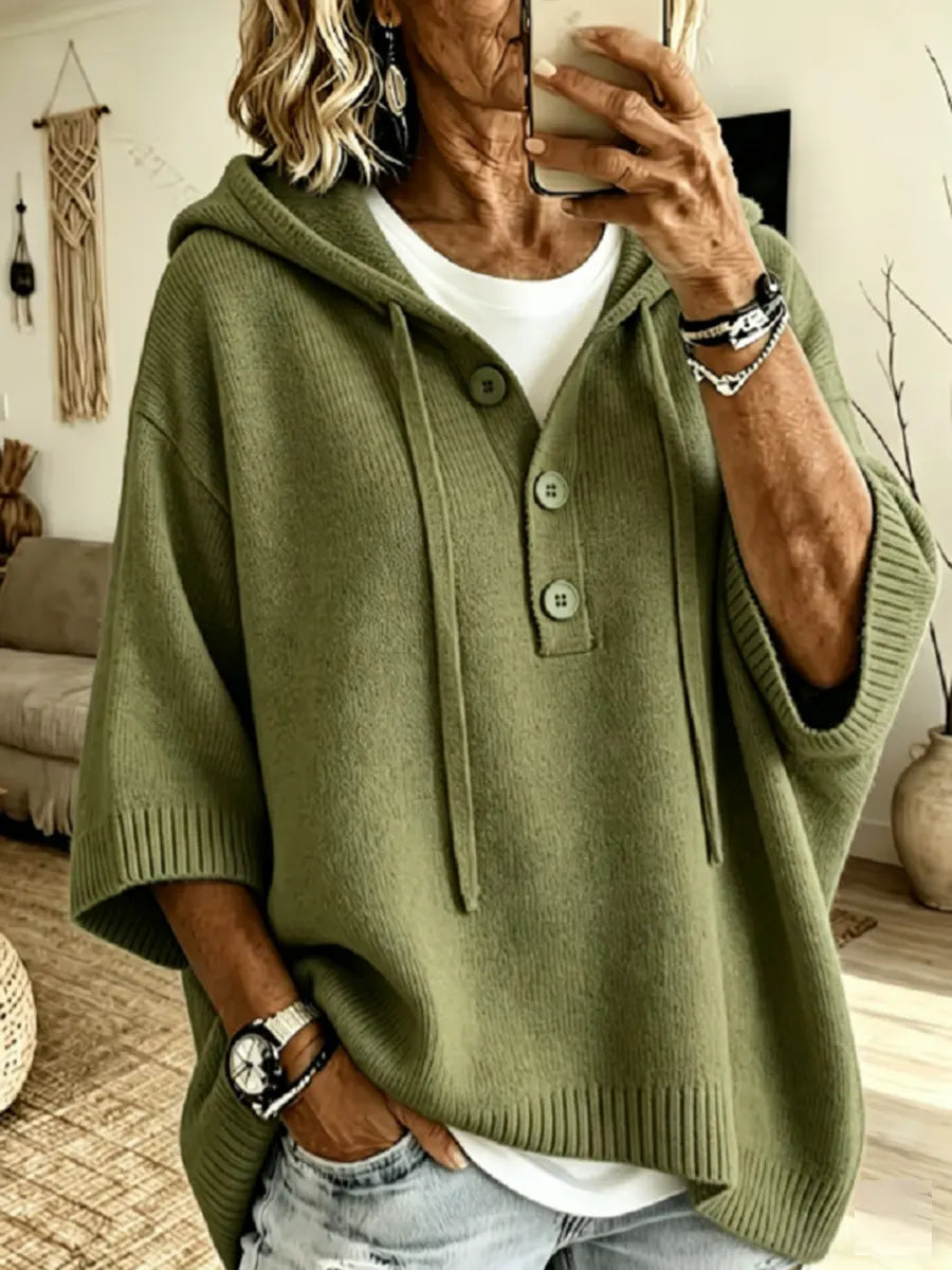 Mysig oversized stickad Henley-hoodie