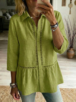 Camicia casual in lino e cotone con rete a patchwork traforata