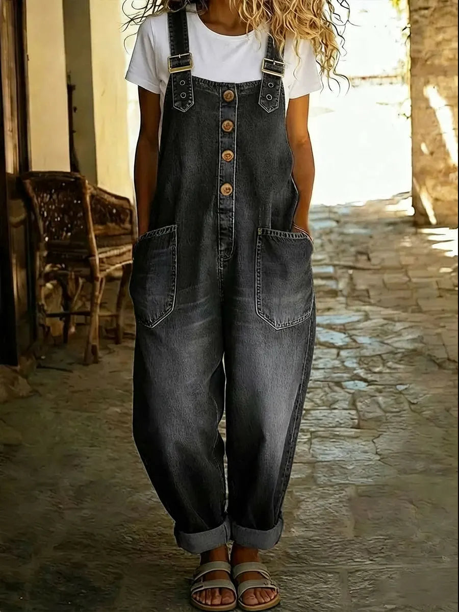 Tuta casual da donna in denim con fibbia regolabile
