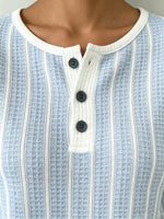 Gestreiftes Waffelstrick-Henley-Top für Damen