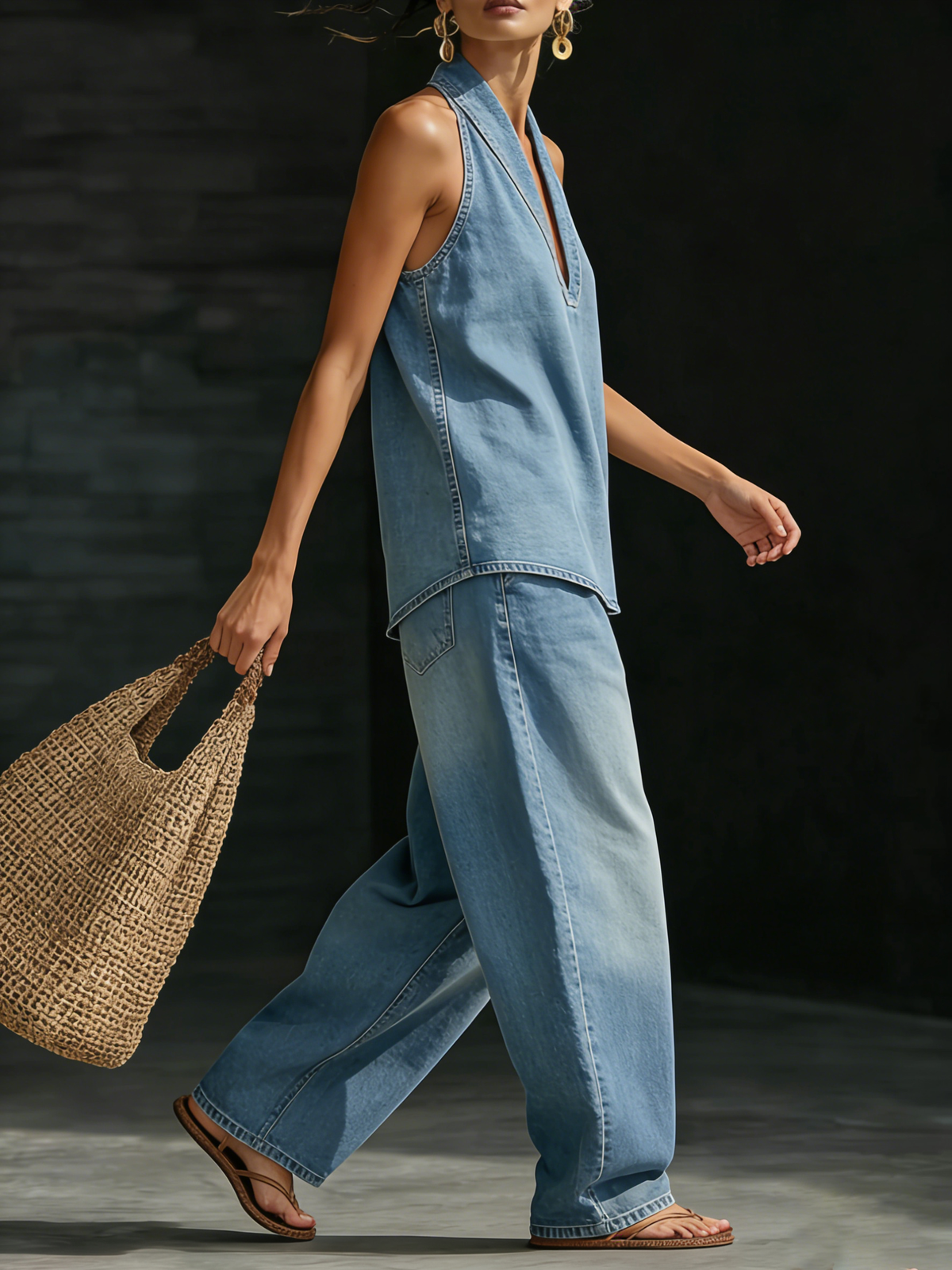 Set denim minimalista due pezzi accogliente