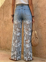 Jeans con patchwork y recortes de encaje para mujer