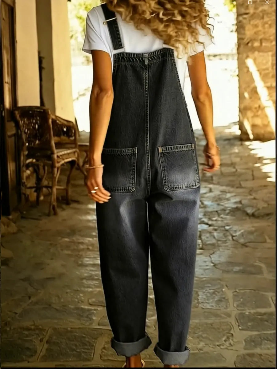Tuta casual da donna in denim con fibbia regolabile
