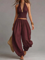 Set due pezzi sexy boho con top halter e pantaloni a gamba larga