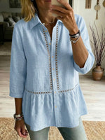 Camicia casual in lino e cotone con rete a patchwork traforata