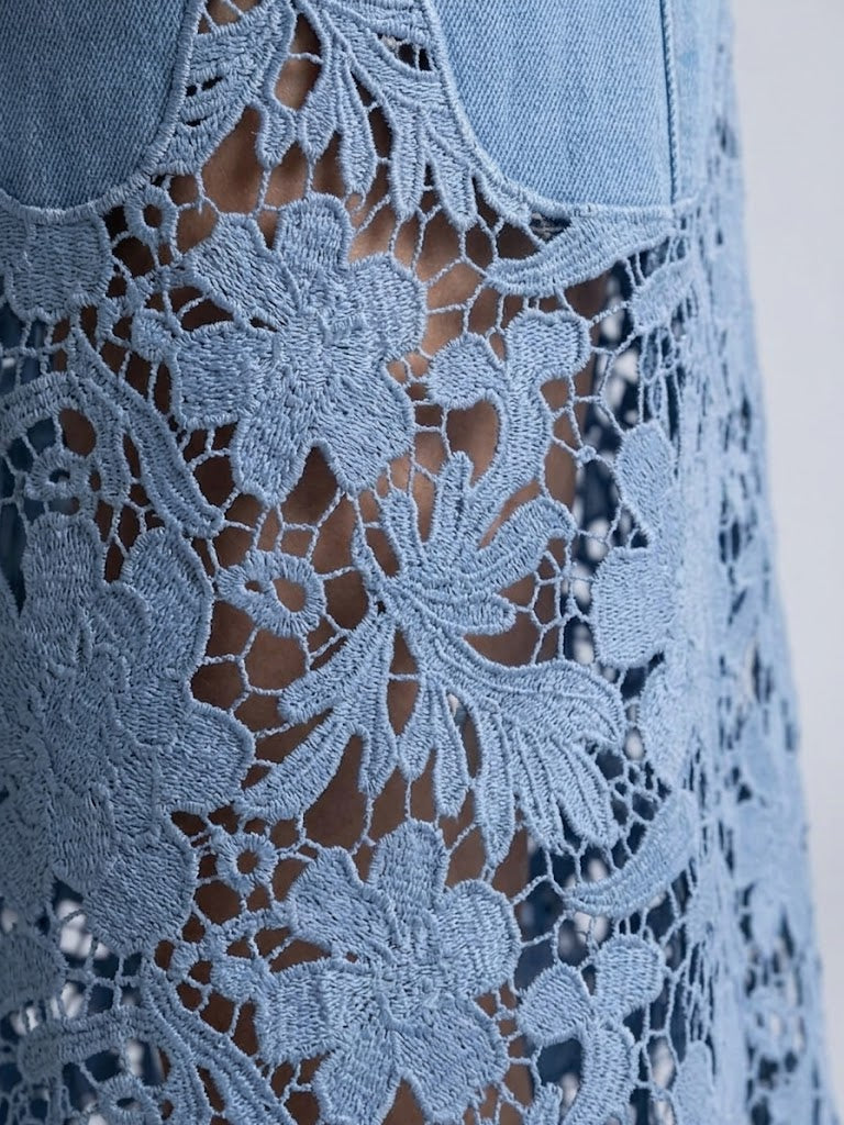 Stilvoller und lässiger Patchwork-Spitzen-Jeansrock