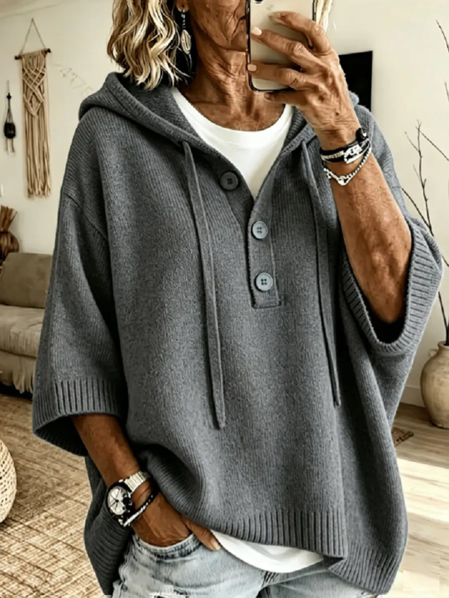 Mysig oversized stickad Henley-hoodie