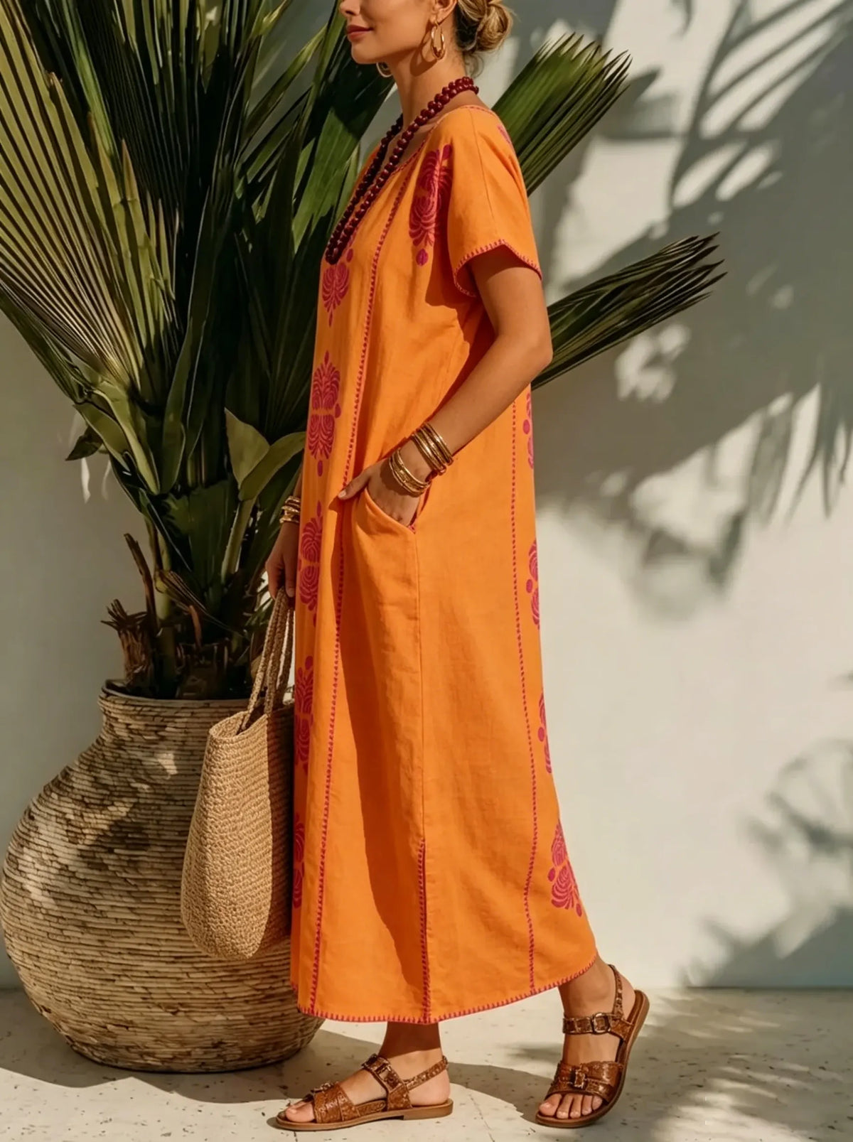 Vestido Maxi Étnico Laranja para Mulher