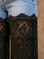 Jeans rectos de encaje con patchwork para mujer