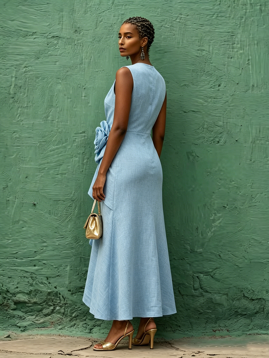 Elegantes Kleid mit Blumenverzierung – Perfekt für Partys, Hochzeiten und Urlaub