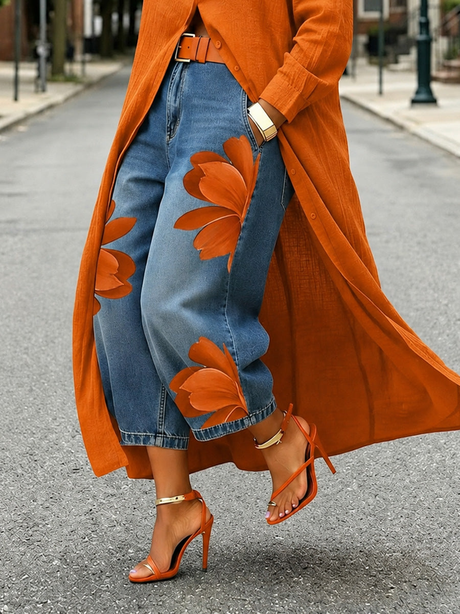 Jeans casuales con estampado artístico