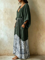 Damen Maxikleid mit Leopardenmuster, V-Ausschnitt und lockerem Schnitt für den Urlaub