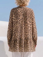 Damen Chiffon-Top mit Leopardenmuster, V-Ausschnitt, langen Ärmeln und lockerem, lässigem Schnitt