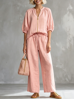 Set due pezzi elegante e comodo: camicia e pantaloni a gamba larga in lino e cotone