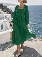 Robe midi en lin mélangé côtier ensoleillé avec boutons décoratifs
