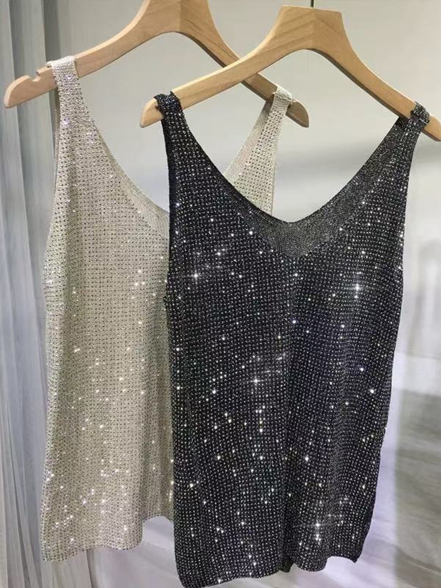 Chaleco de punto con pedrería elegante y brillante