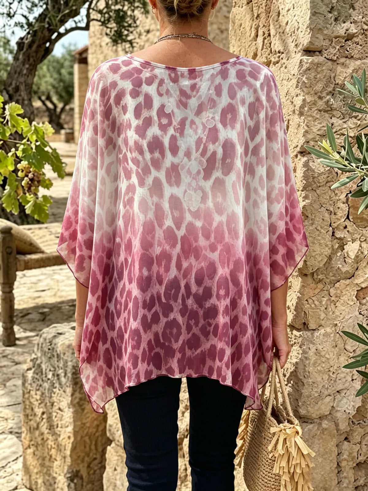Dames roze luipaard ombre vleermuistop