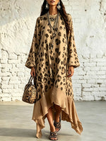 Damen Kleid mit Leopardenmuster, locker, künstlerisch, lässig und stilvoll, mit langen Ärmeln
