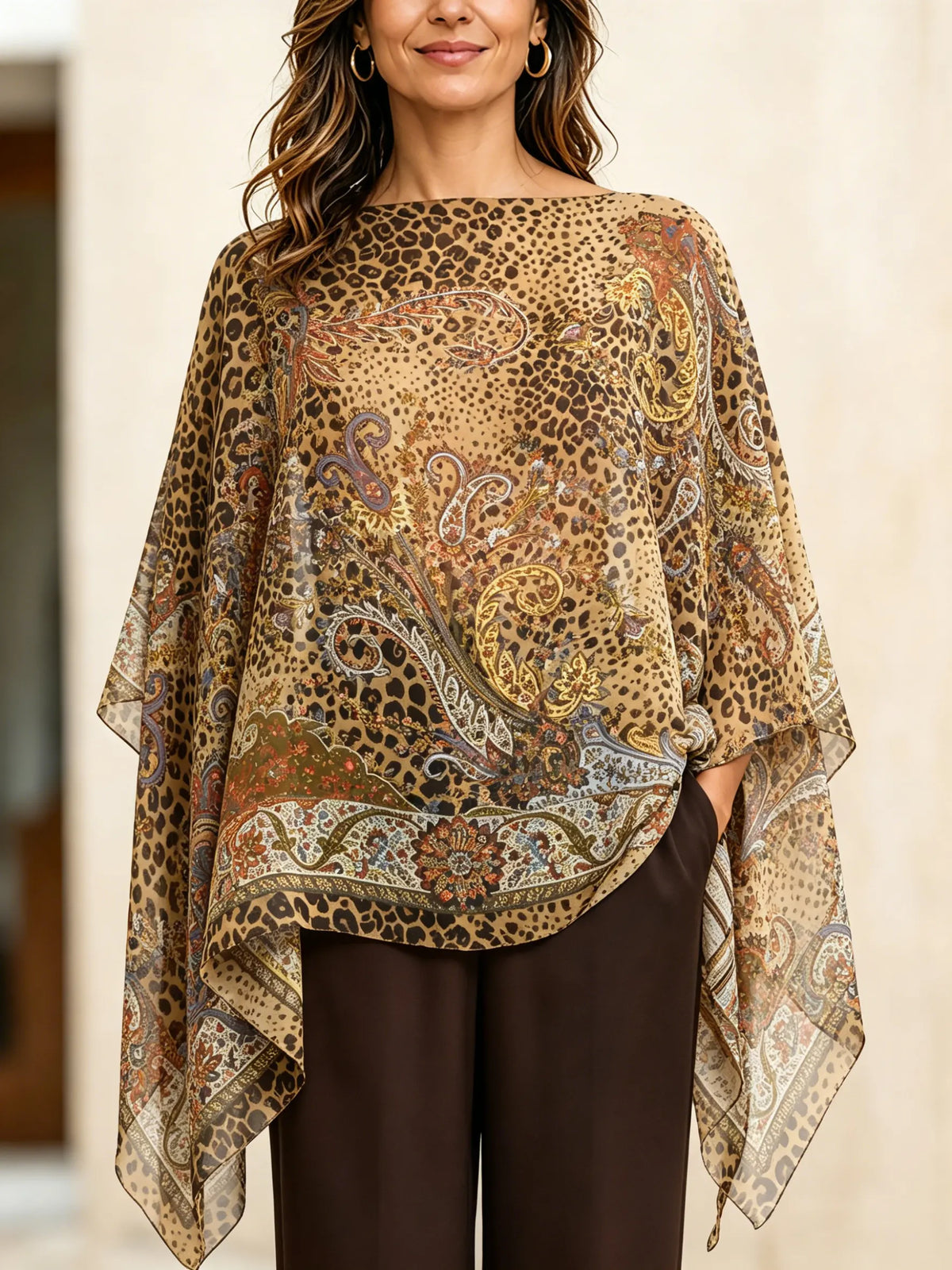 Blusa poncho vintage de leopardo para mujer