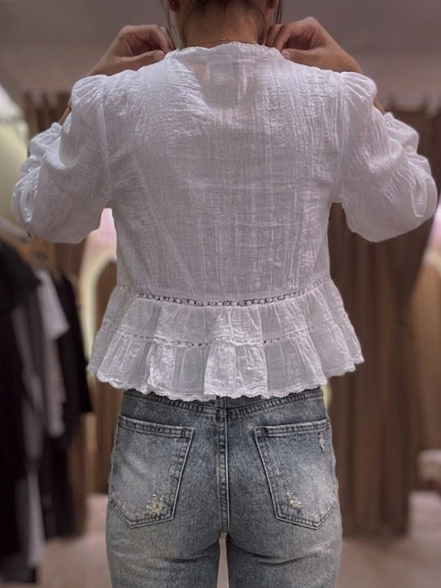 Camicia comoda e casual in lino e cotone con rifiniture
