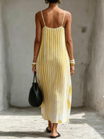 Vestido Maxi Plissado de Alças Finas para Mulher