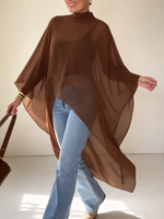 Elegantes Chiffon-Cape-Top mit asymmetrischem Stehkragen