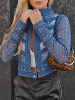 Giacca contemporanea in denim con inserti in rete Swiss Dot