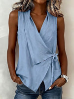 Camicia casual senza maniche con colletto in lino e cotone