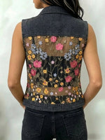 Gilet di jeans casual alla moda con pizzo ricamato e patchwork