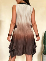 Damen Mini-Kleid mit Farbverlauf, vertikaler Struktur, Reißverschluss, unregelmäßigem Saum und ärmellos