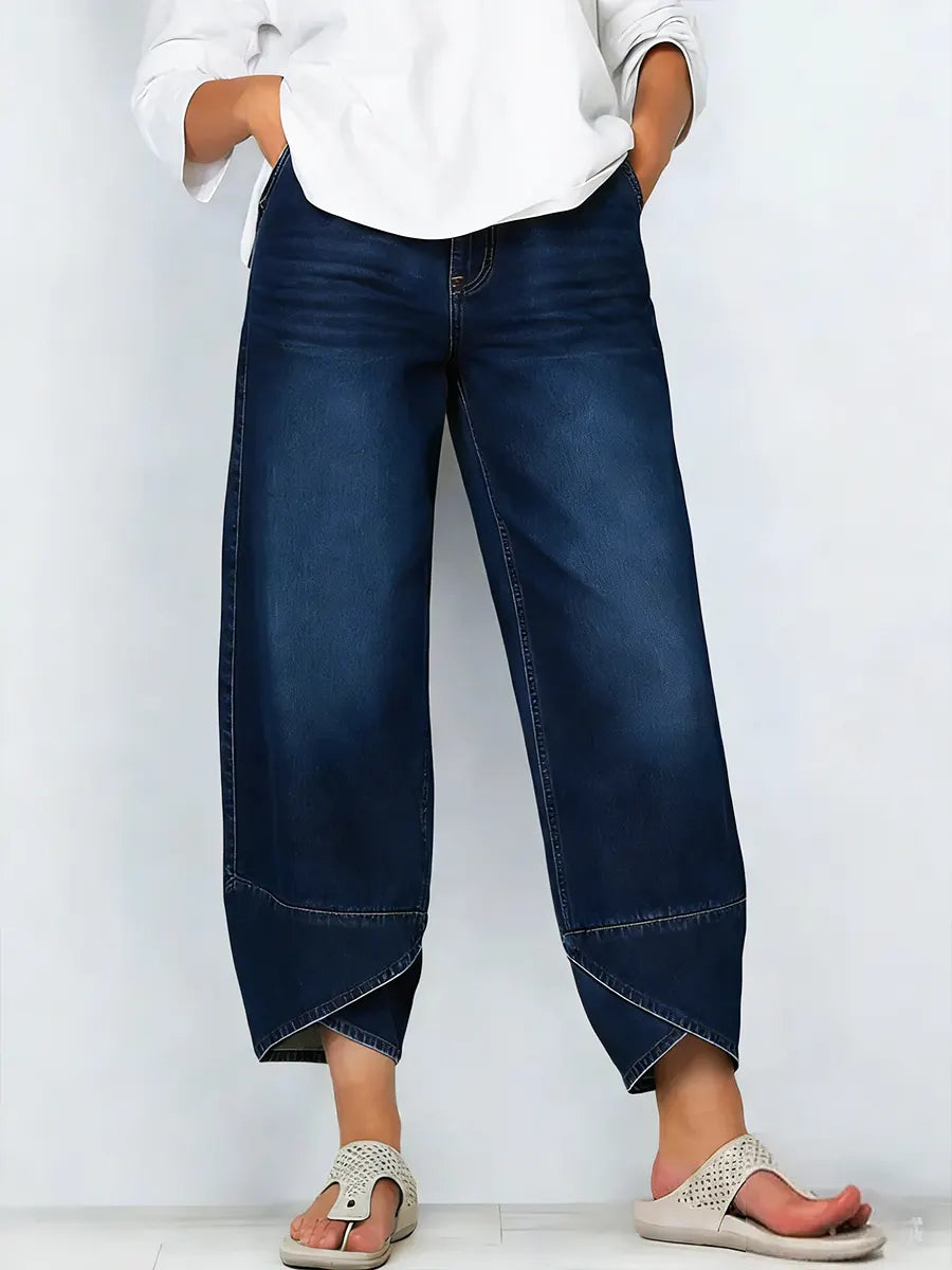 Calças de ganga de algodão casuais para mulher com design cruzado
