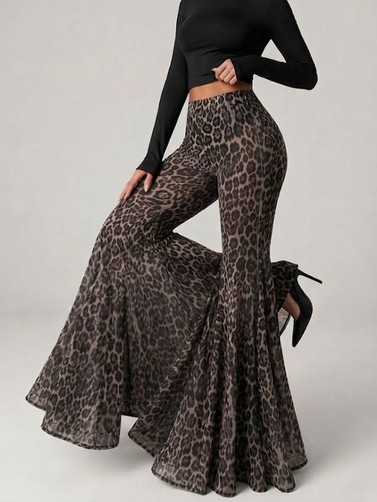 Stilvolle und sexy, dehnbare Schlaghose mit Leopardenmuster