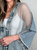 Damen Glitzernder Mesh-Denim-Kimono