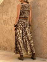 Robe maxi sans manches à col bénitier léopard pour femme
