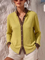 Damen Stehkragen Langarm Locker sitzendes Waffelstrickshirt