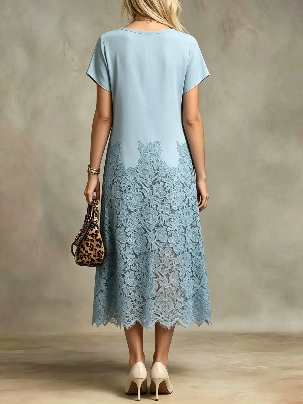 Damen Midi-Kleid aus Satin mit einfarbiger Blumen-Spitzen-Optik und Einsatz