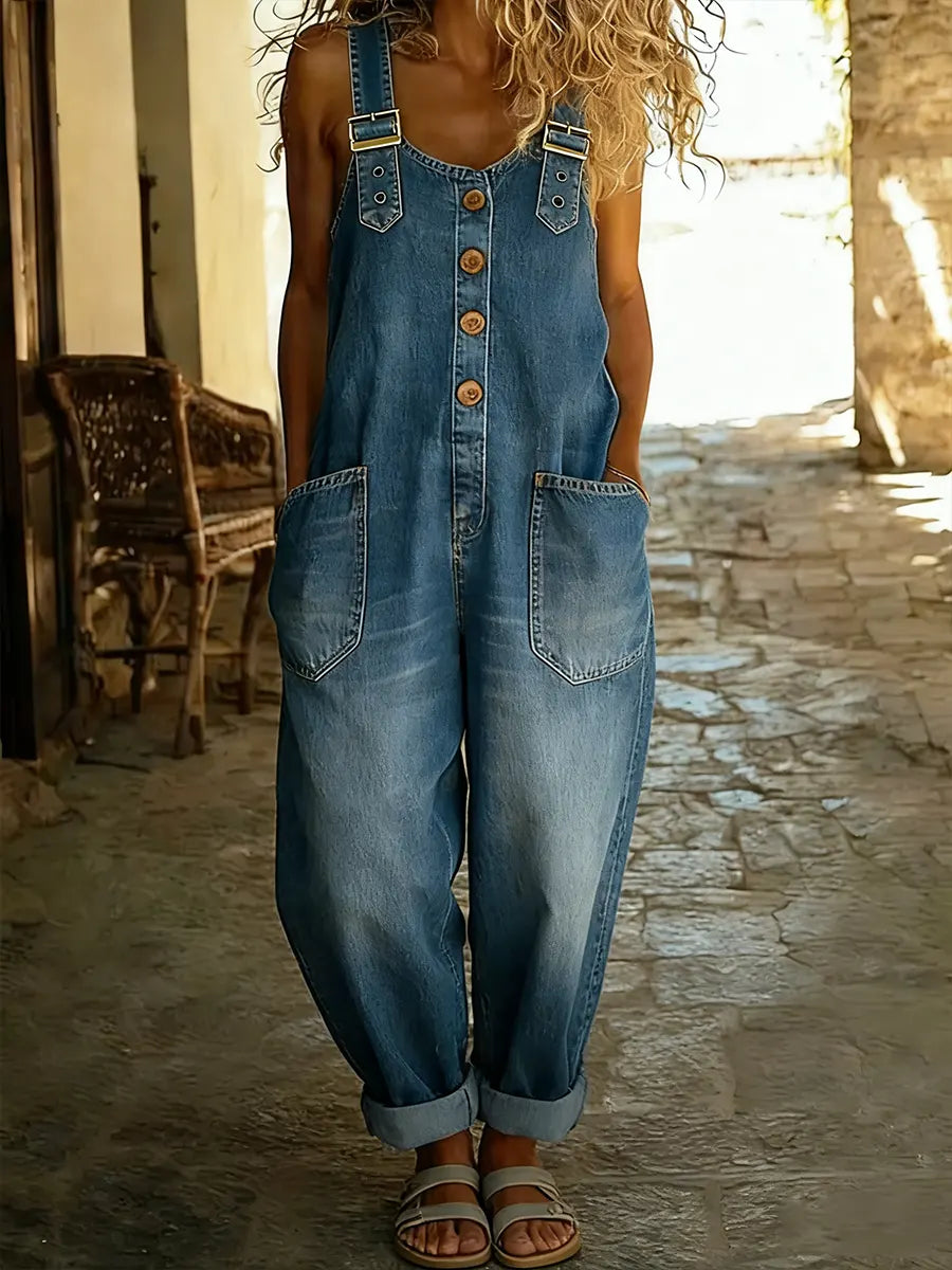 Tuta casual da donna in denim con fibbia regolabile