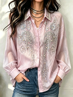 Blusa Transparente Feminina com Pérolas Decorativas