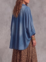 Camicia Irregolare Vintage Elegante con Tasche in Denim Patchwork