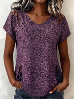 Top in cotone casual rilassato con stampa leopardata e ritagli